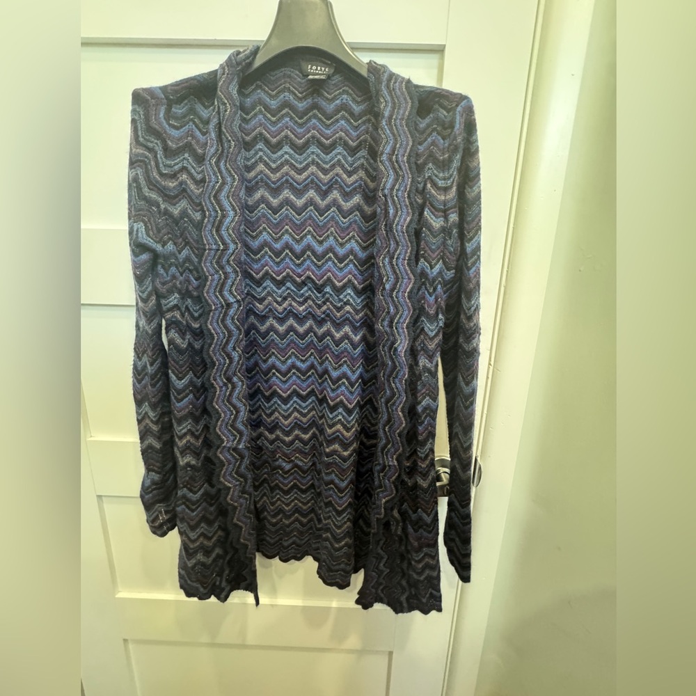 Forte Cashmere Blue and Purple Chevron Cardigan